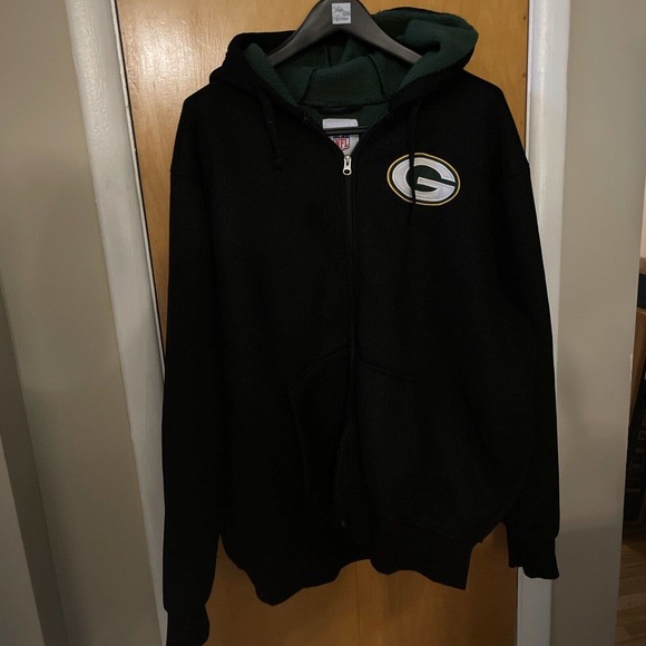 Green Bay Packers Mens SZ XXL NFL Full Zip Hooded Sweatshirt Waffle Knit - Picture 1 of 12